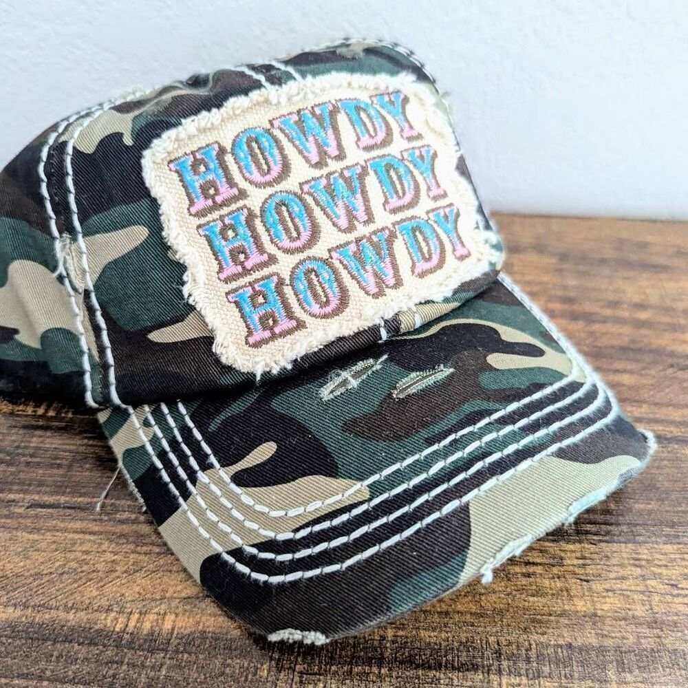 Ladies Camo Howdy Baseball Hat - Picture 4 of 5